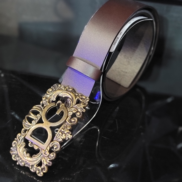 D&G Leather Brown Belt with Logo Buckle
